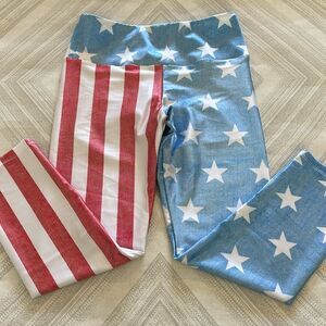 Goldsheep Women’s High Waisted Flag - Red White Blue and Stars Cropped Leggings
